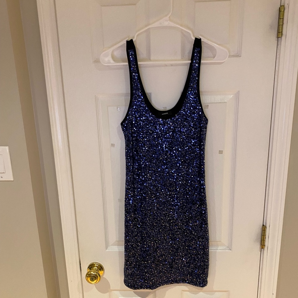 Beautiful dark BLUE Sequin mini dress - from EXPRESS